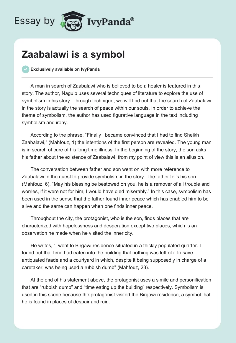 Zaabalawi is a symbol. Page 1