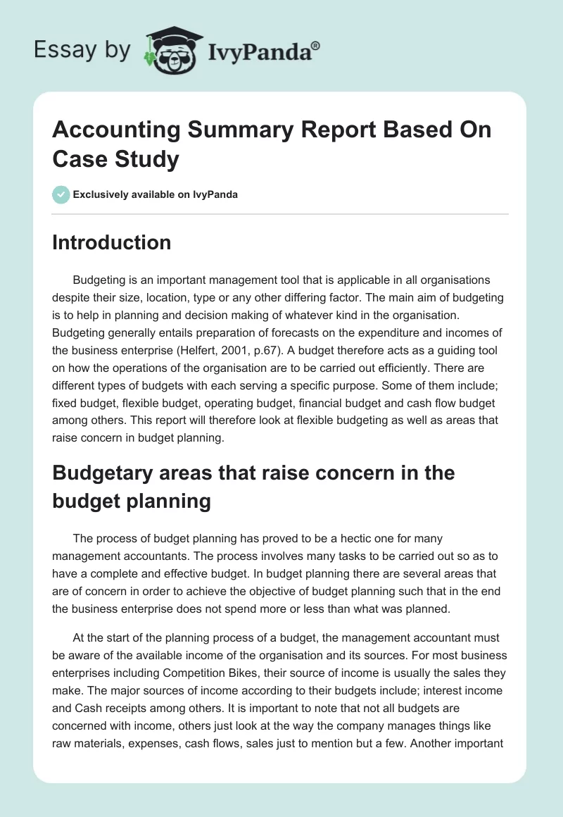 Accounting Summary Report Based on Case Study. Page 1