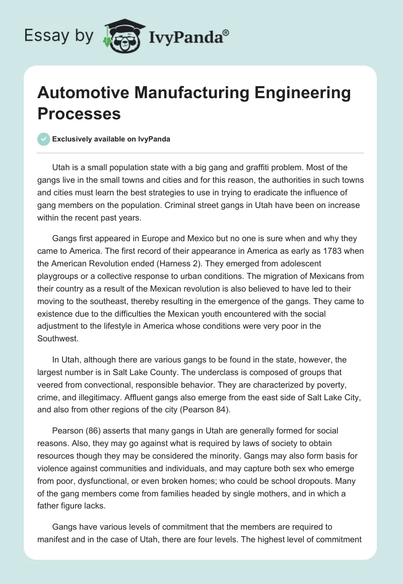 Automotive Manufacturing Engineering Processes. Page 1