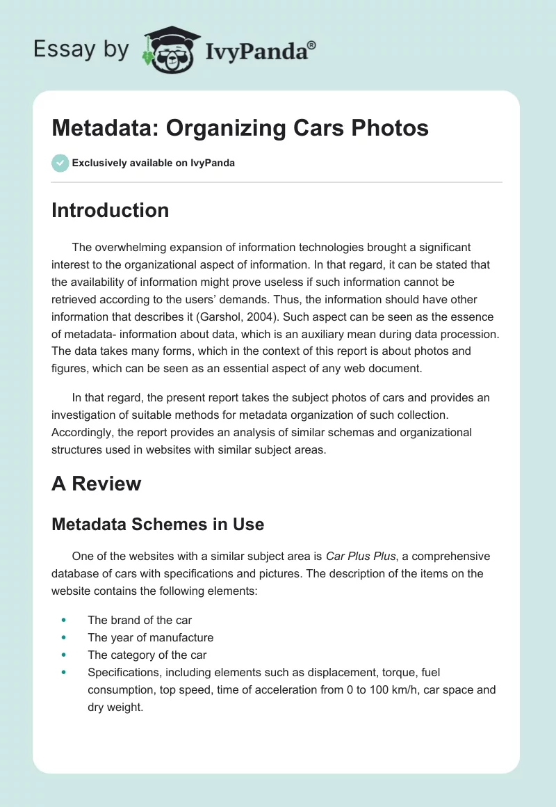 Metadata: Organizing Cars Photos. Page 1