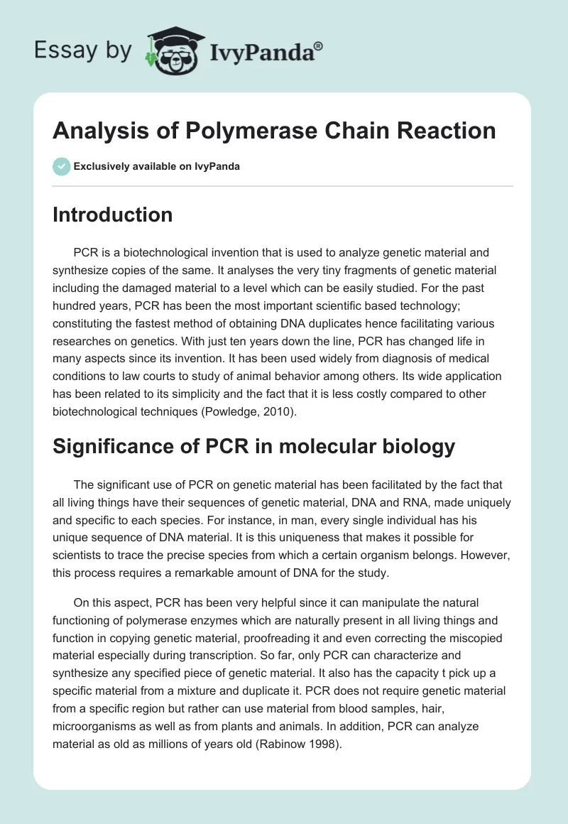 Analysis of Polymerase Chain Reaction. Page 1
