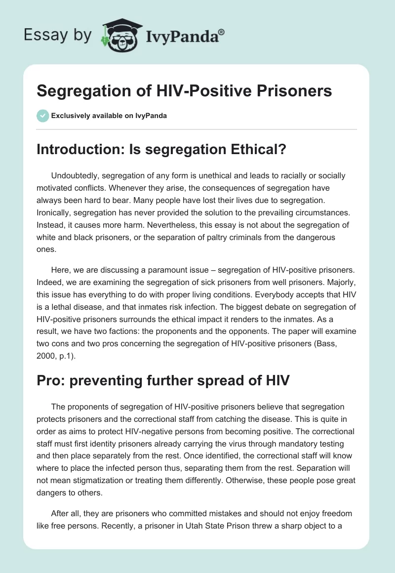 Segregation of HIV-Positive Prisoners. Page 1