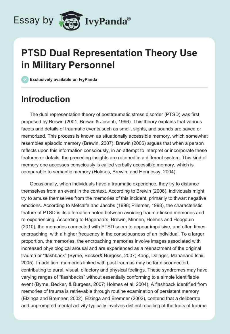 PTSD Dual Representation Theory Use in Military Personnel. Page 1