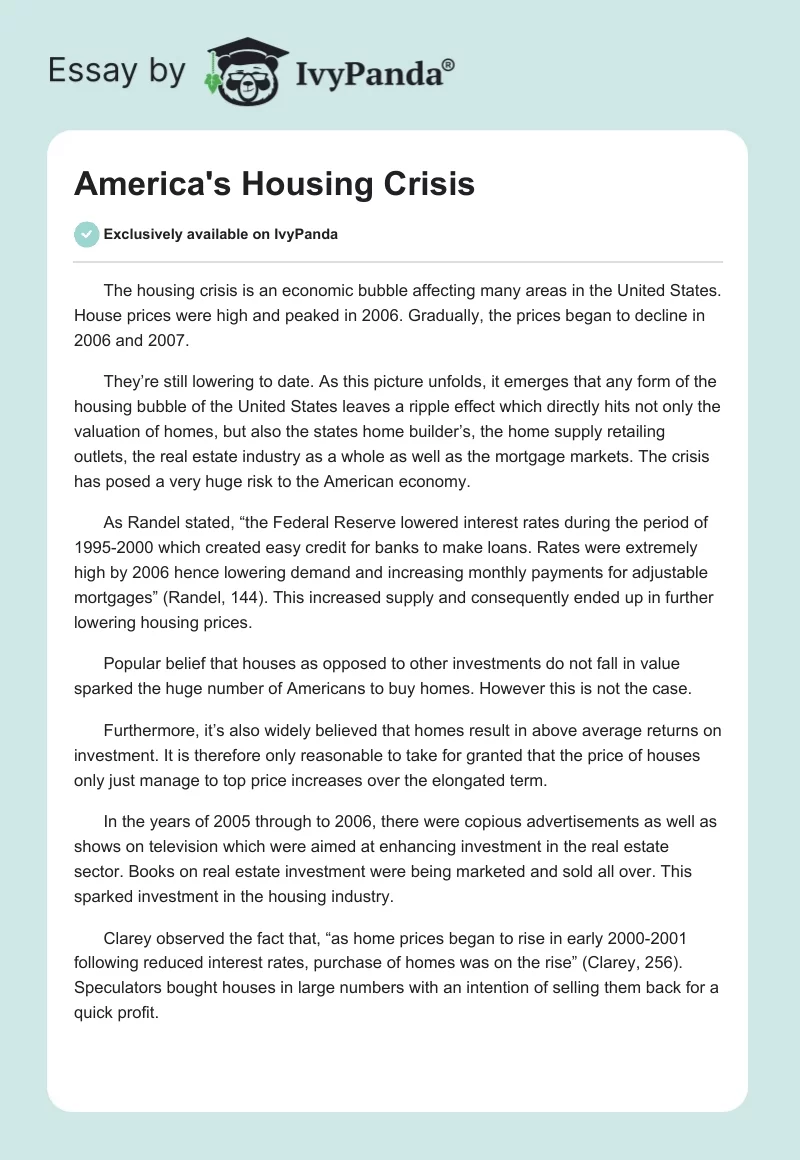 America's Housing Crisis. Page 1