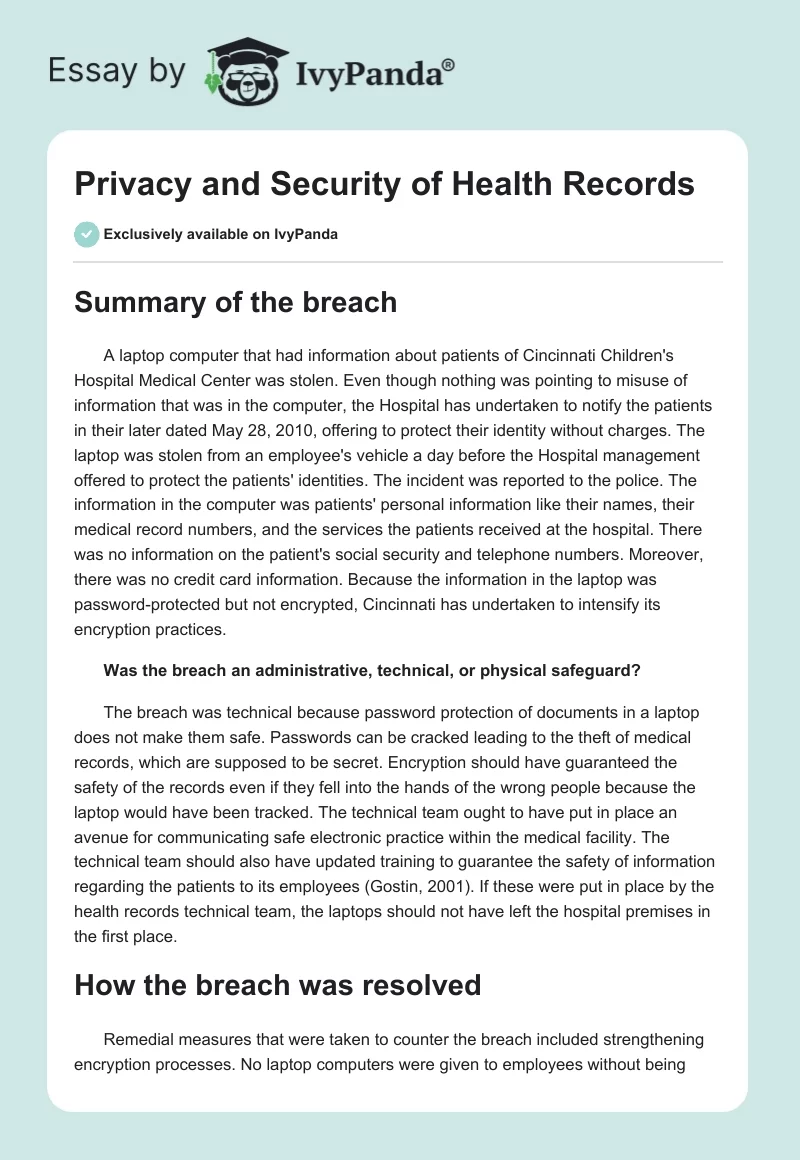 Privacy and Security of Health Records. Page 1