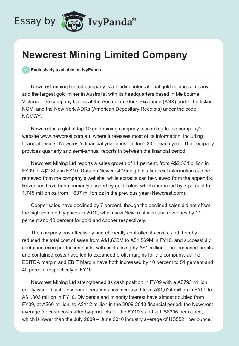 Newcrest Mining Limited Company. Page 1