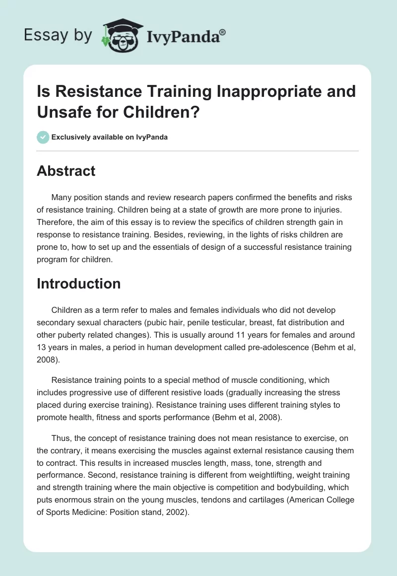 Is Resistance Training Inappropriate and Unsafe for Children?. Page 1