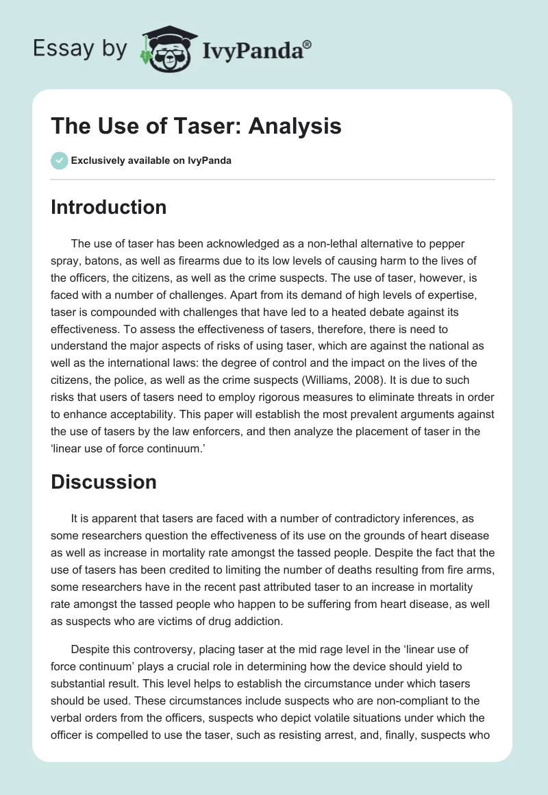 The Use of Taser: Analysis. Page 1