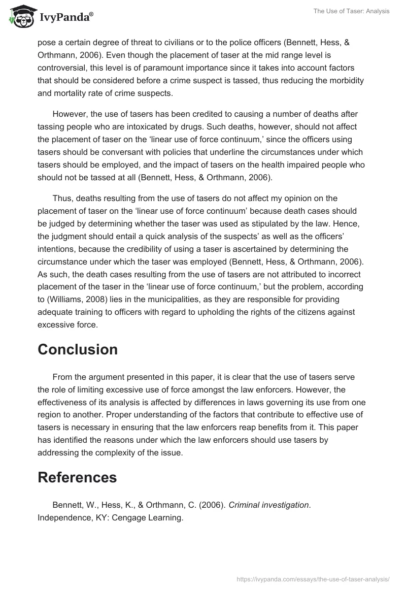 The Use of Taser: Analysis. Page 2