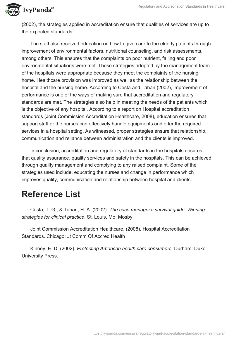 Regulatory and Accreditation Standards in Healthcare. Page 2