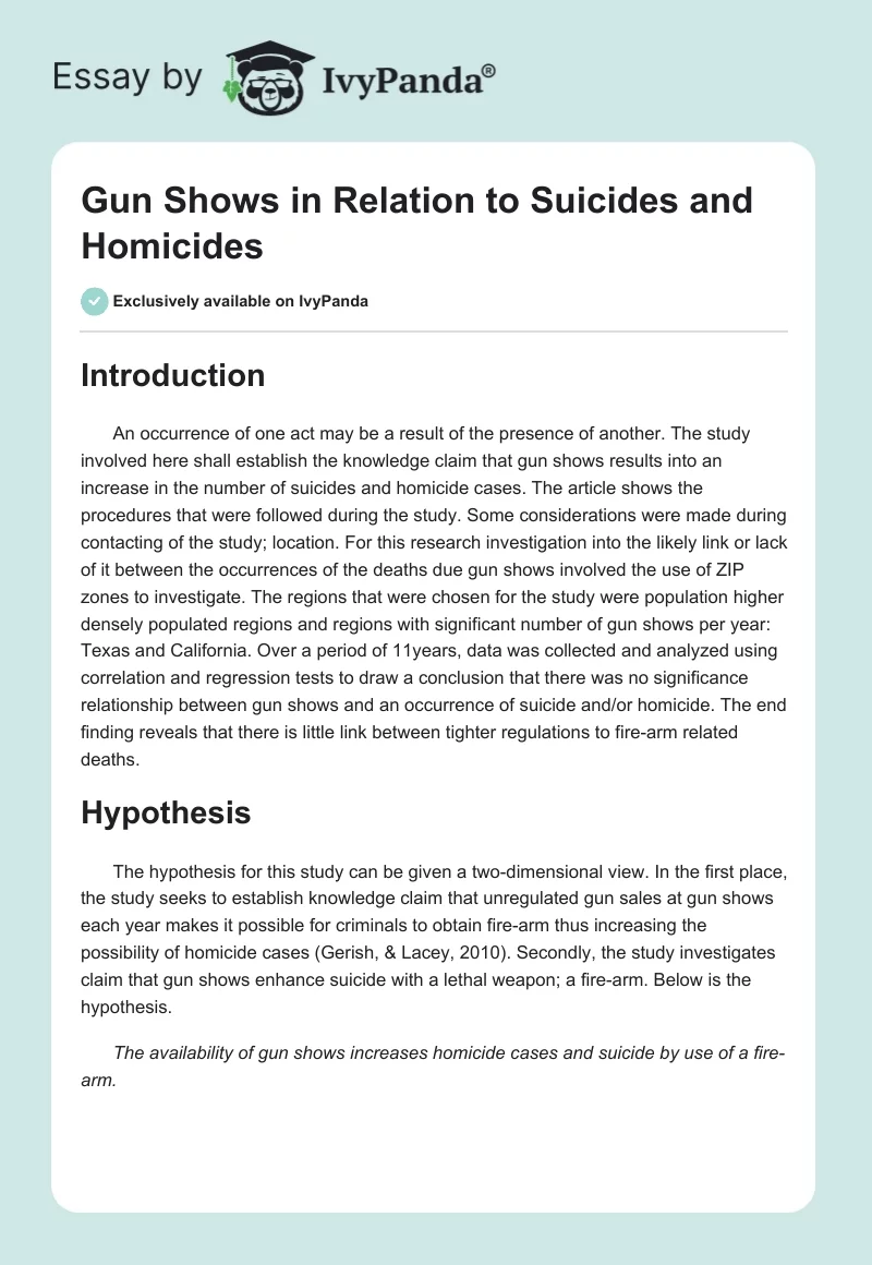 Gun Shows in Relation to Suicides and Homicides. Page 1