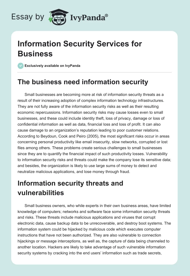 Information Security Services for Business. Page 1