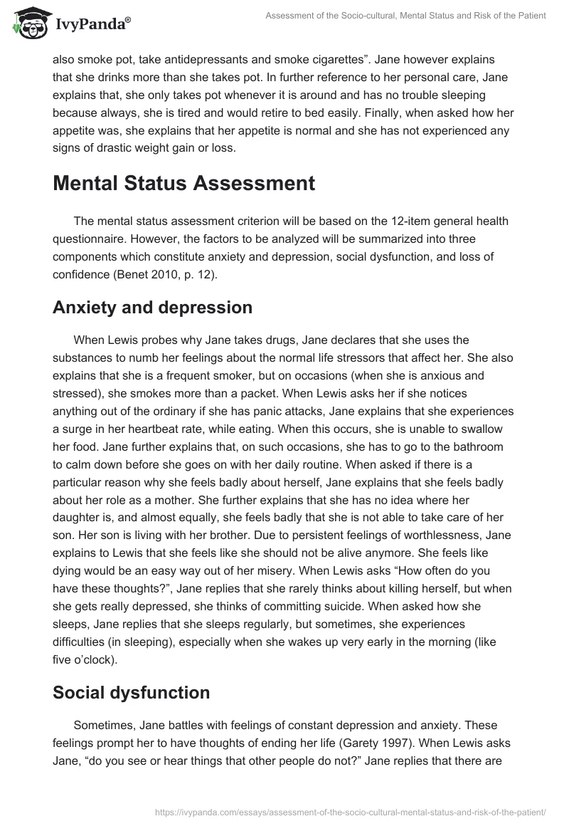 Assessment of the Socio-cultural, Mental Status and Risk of the Patient. Page 3