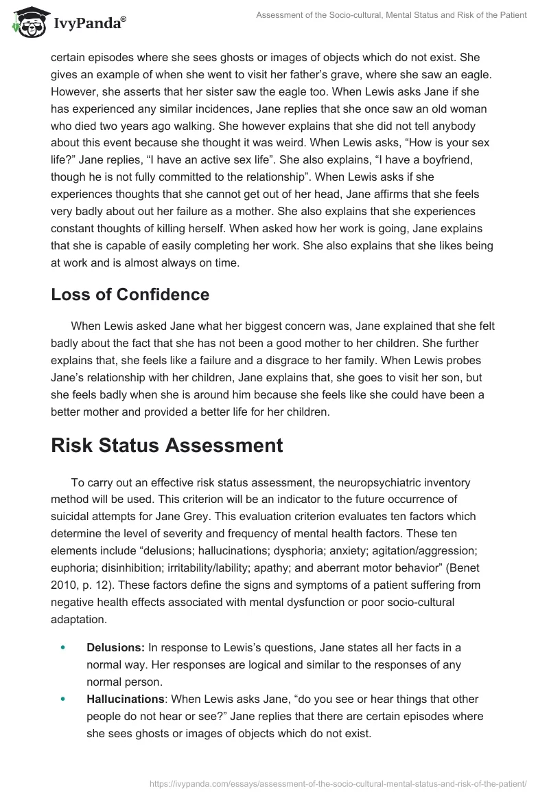 Assessment of the Socio-cultural, Mental Status and Risk of the Patient. Page 4