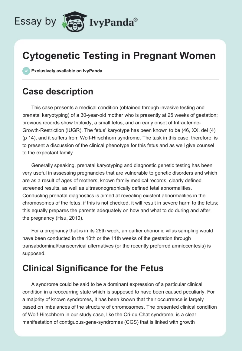 Cytogenetic Testing in Pregnant Women. Page 1