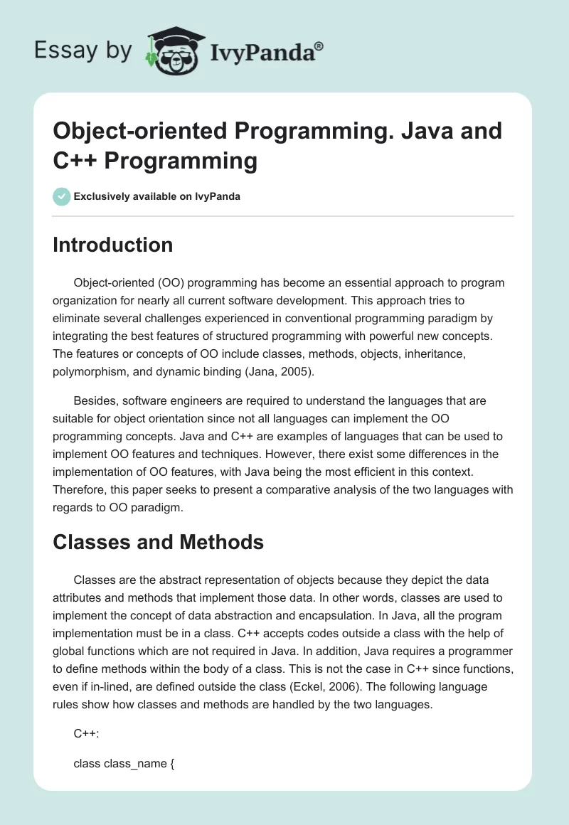 Object-oriented Programming. Java and C++ Programming. Page 1