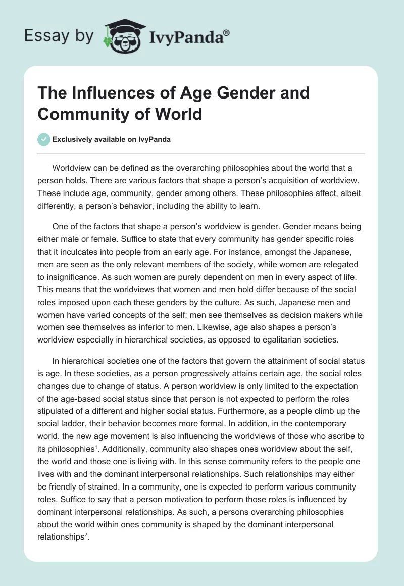 The Influences of Age Gender and Community of World. Page 1