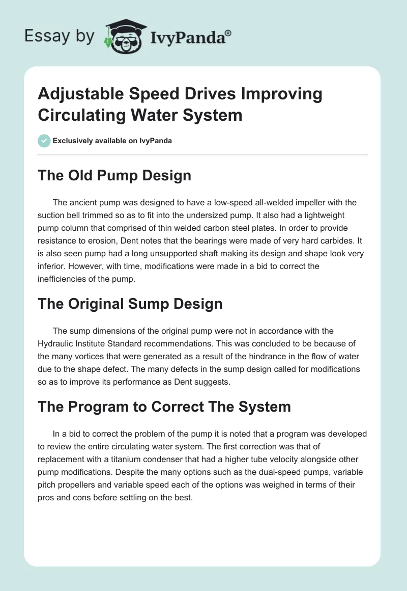 Adjustable Speed Drives Improving Circulating Water System. Page 1