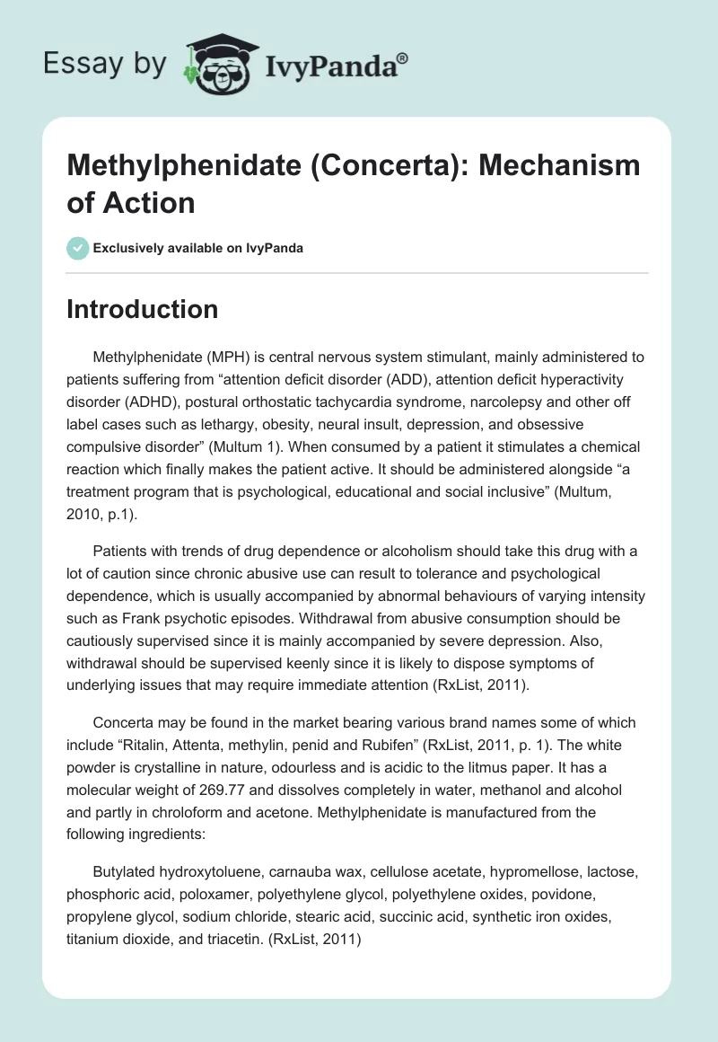 Methylphenidate (Concerta): Mechanism of Action. Page 1
