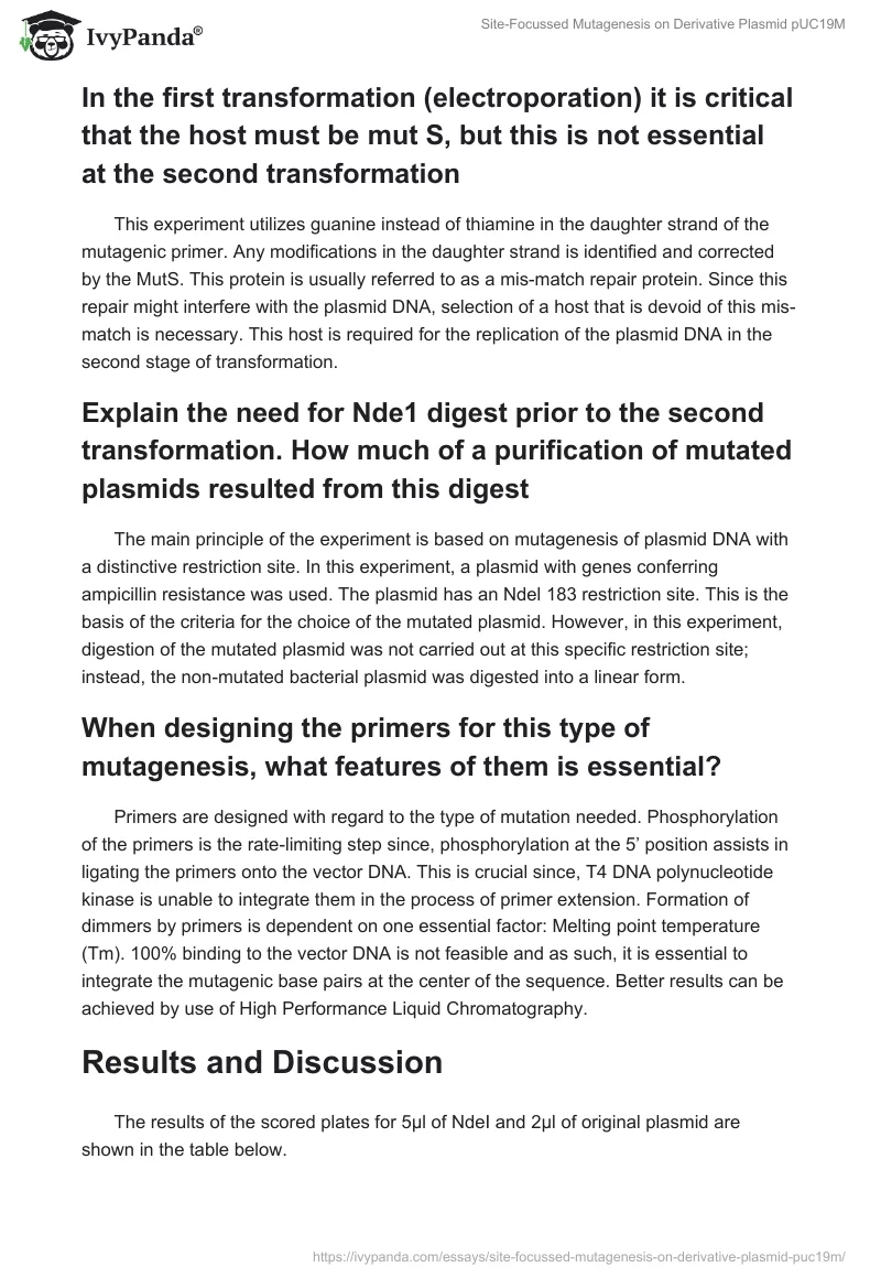 Site-Focussed Mutagenesis on Derivative Plasmid pUC19M. Page 4