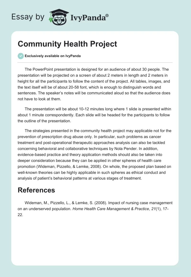 Community Health Project. Page 1