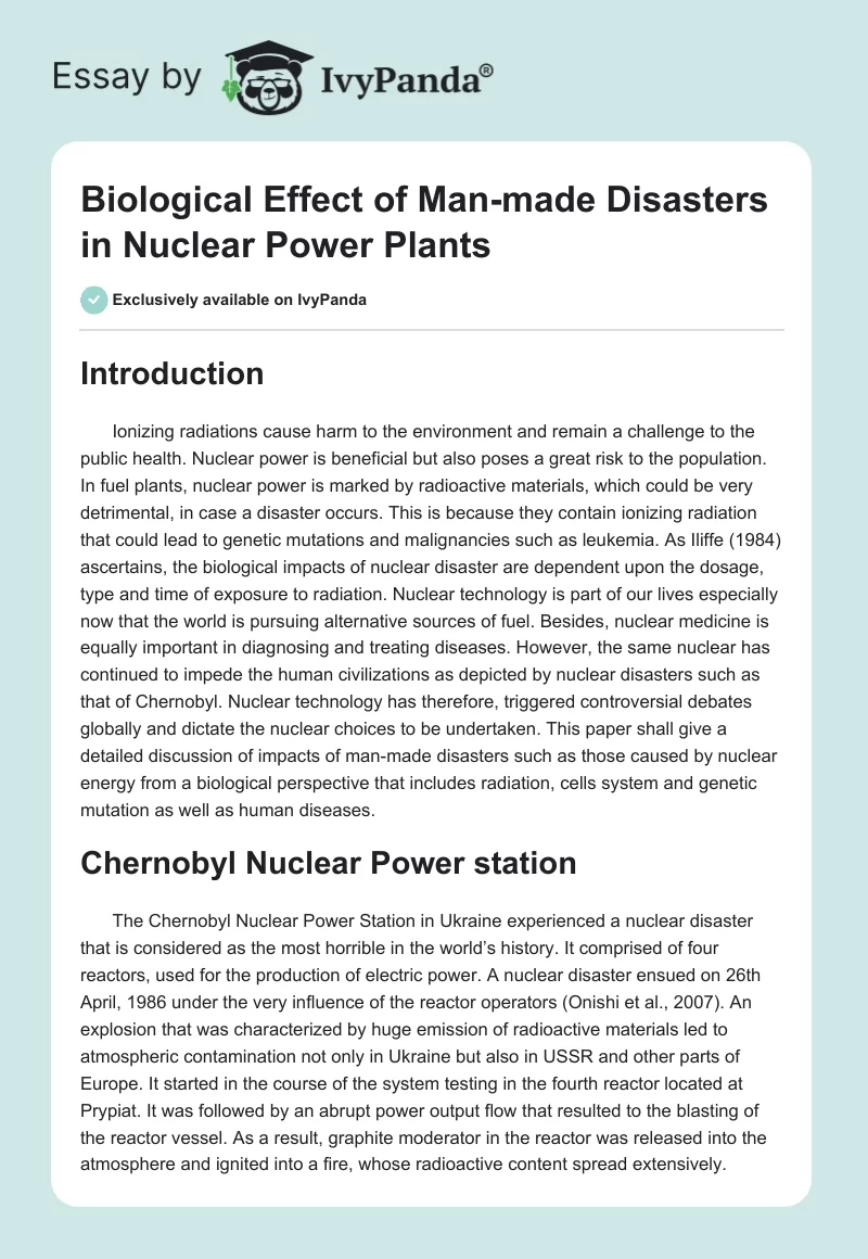 Biological Effect of Man-Made Disasters in Nuclear Power Plants. Page 1