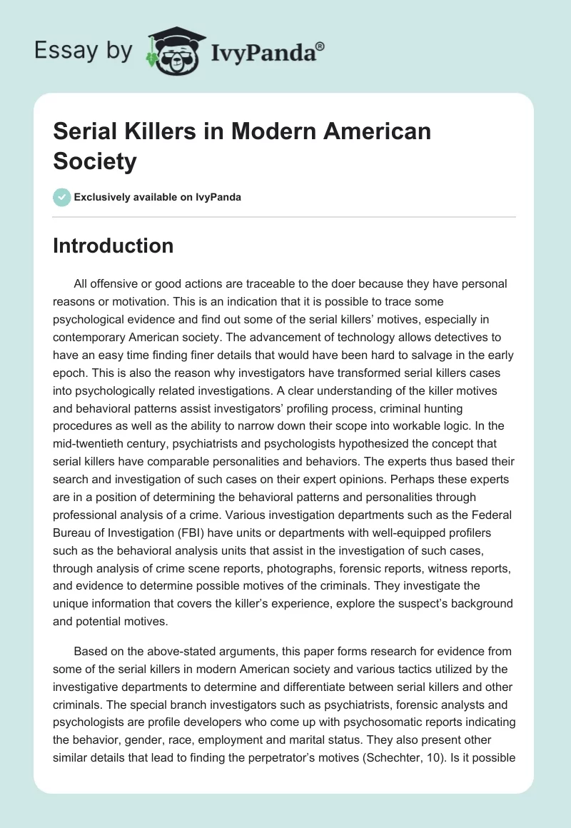 Serial Killers in Modern American Society. Page 1