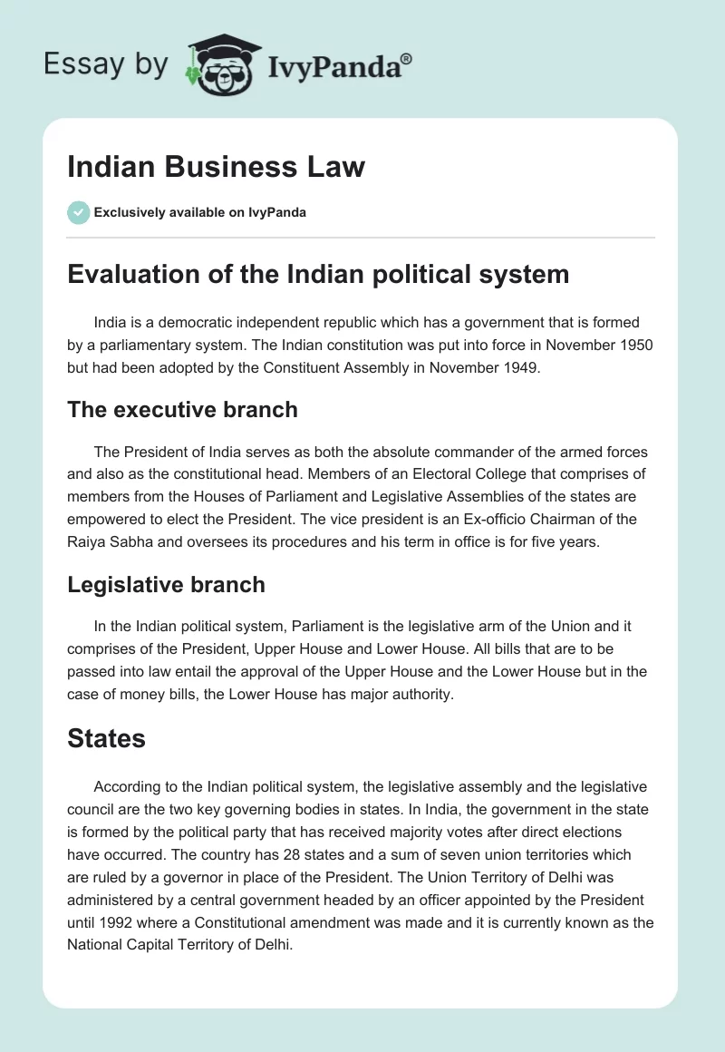 Indian Business Law. Page 1