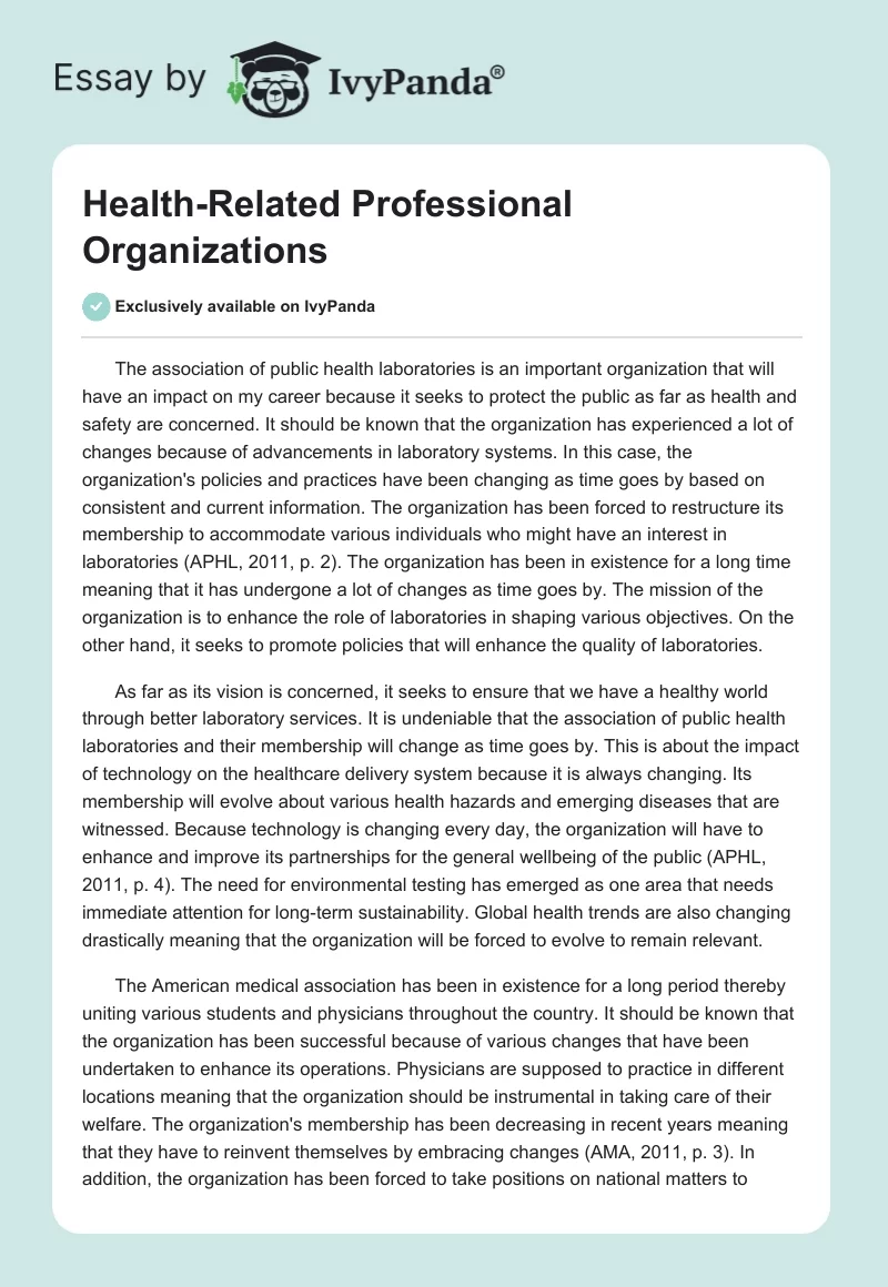 Health-Related Professional Organizations. Page 1
