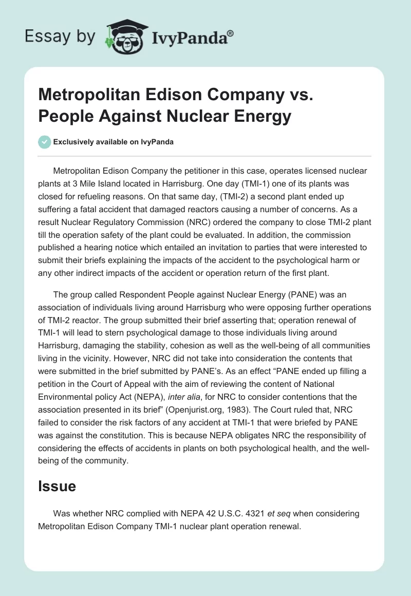 Metropolitan Edison Company vs. People Against Nuclear Energy. Page 1