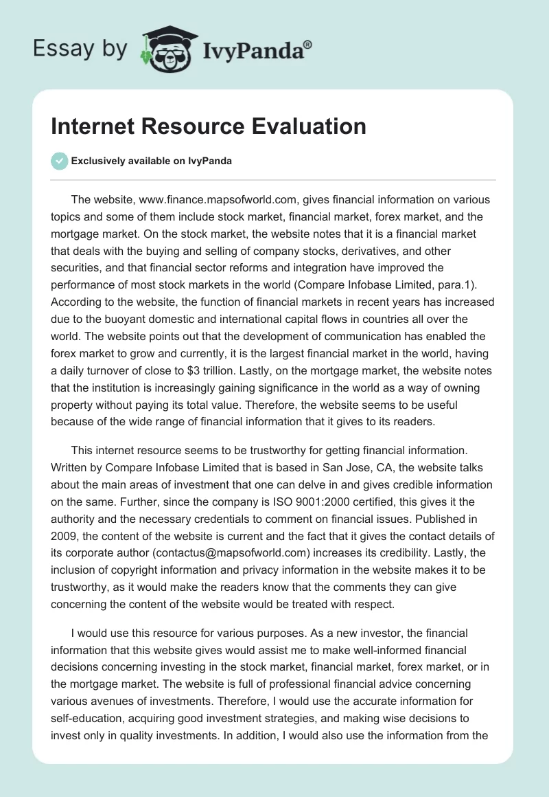 Internet Resource Evaluation. Page 1