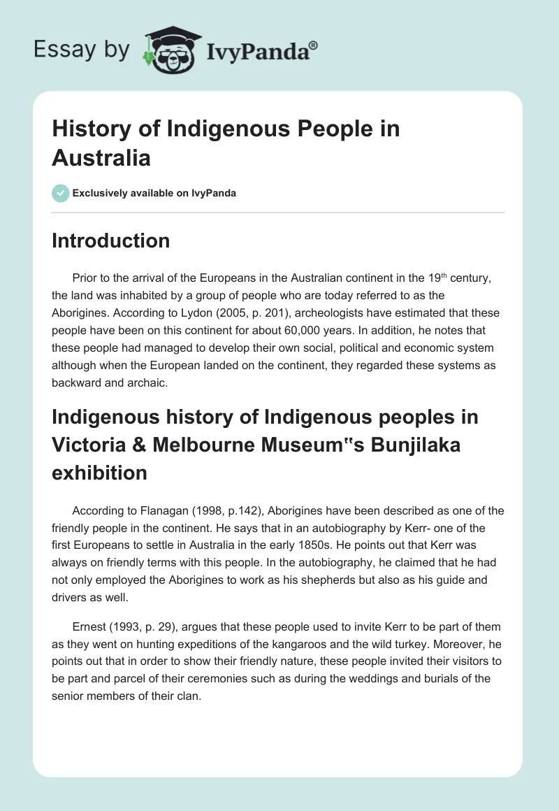 History of Indigenous People in Australia. Page 1