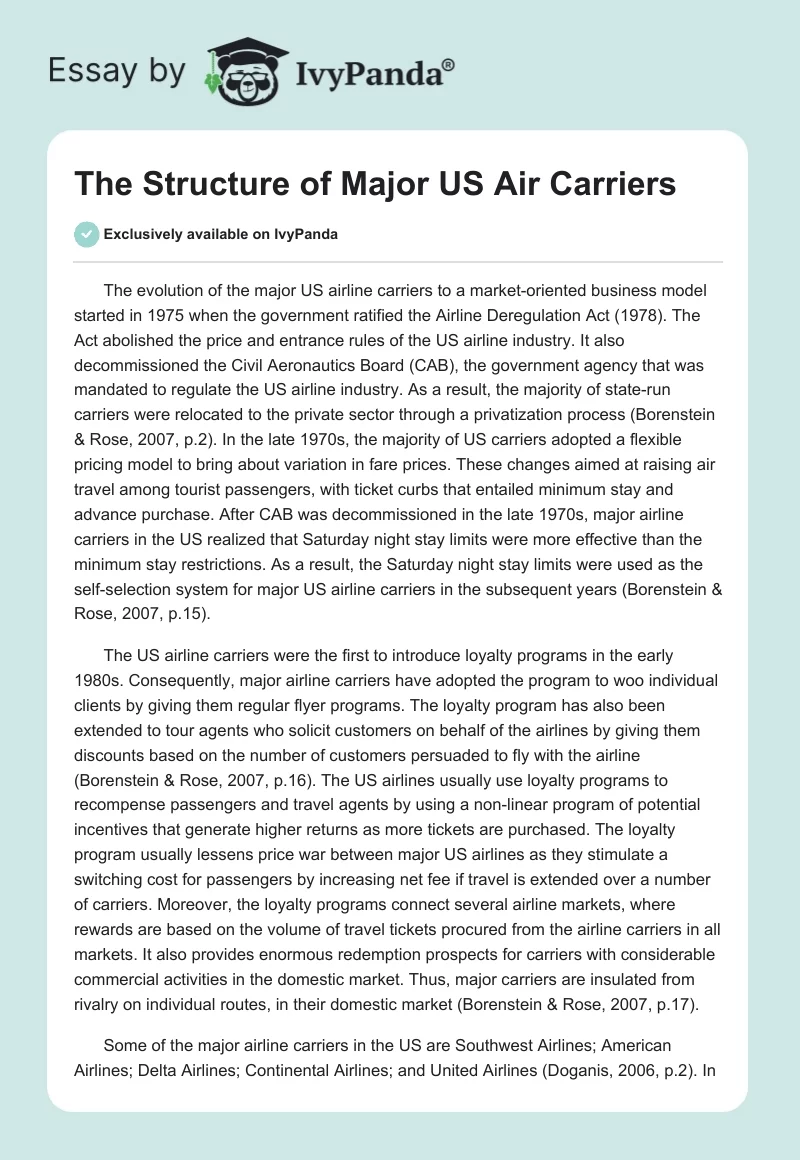 The Structure of Major US Air Carriers. Page 1