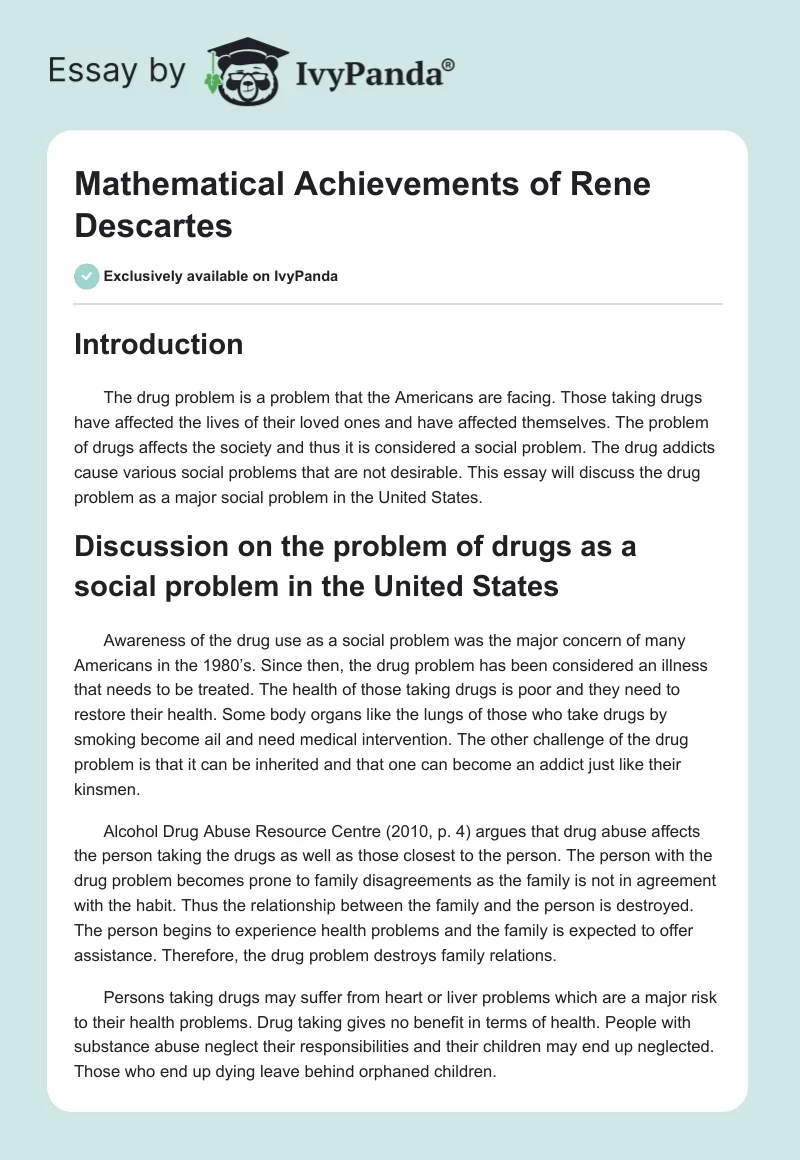 Mathematical Achievements of Rene Descartes. Page 1