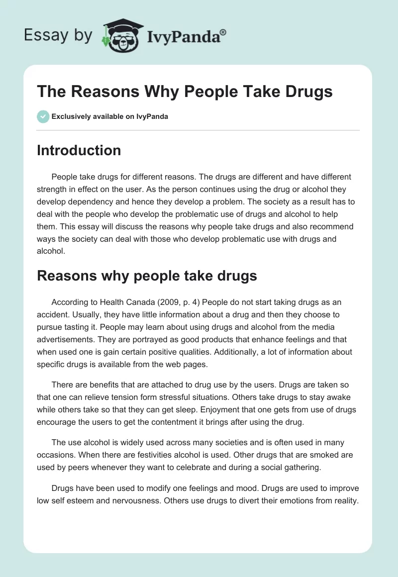 The Reasons Why People Take Drugs. Page 1
