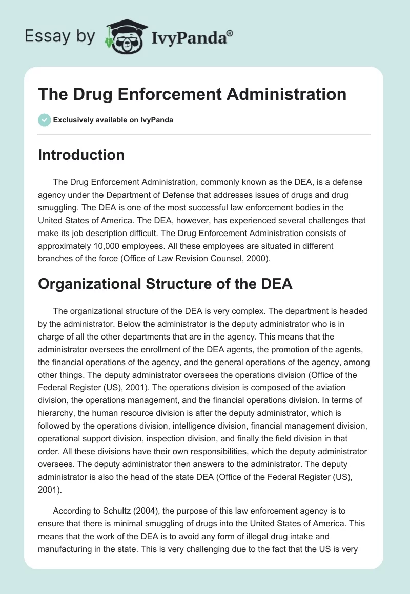 The Drug Enforcement Administration. Page 1