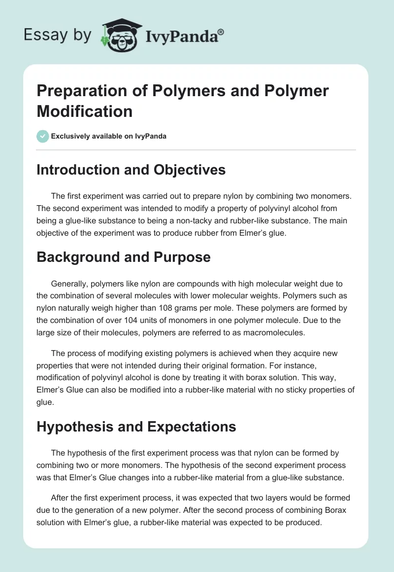 Preparation of Polymers and Polymer Modification. Page 1