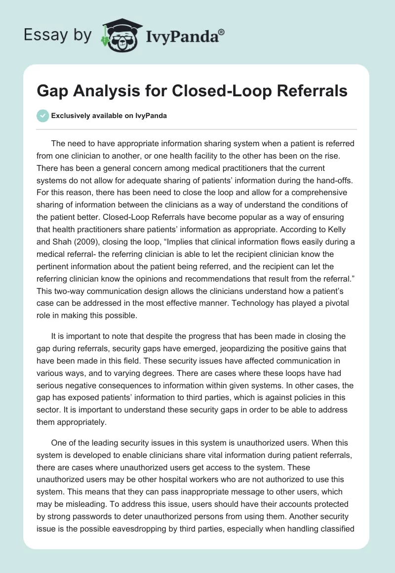 Gap Analysis for Closed-Loop Referrals. Page 1