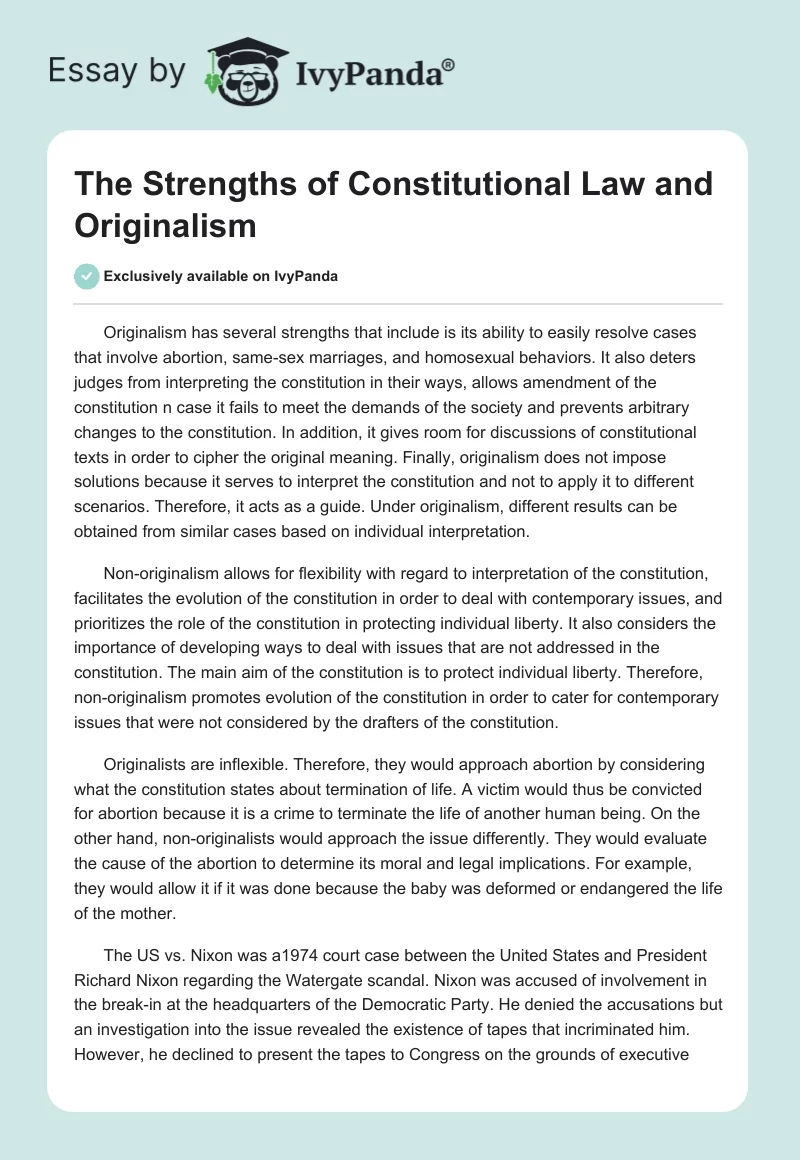 The Strengths of Constitutional Law and Originalism. Page 1
