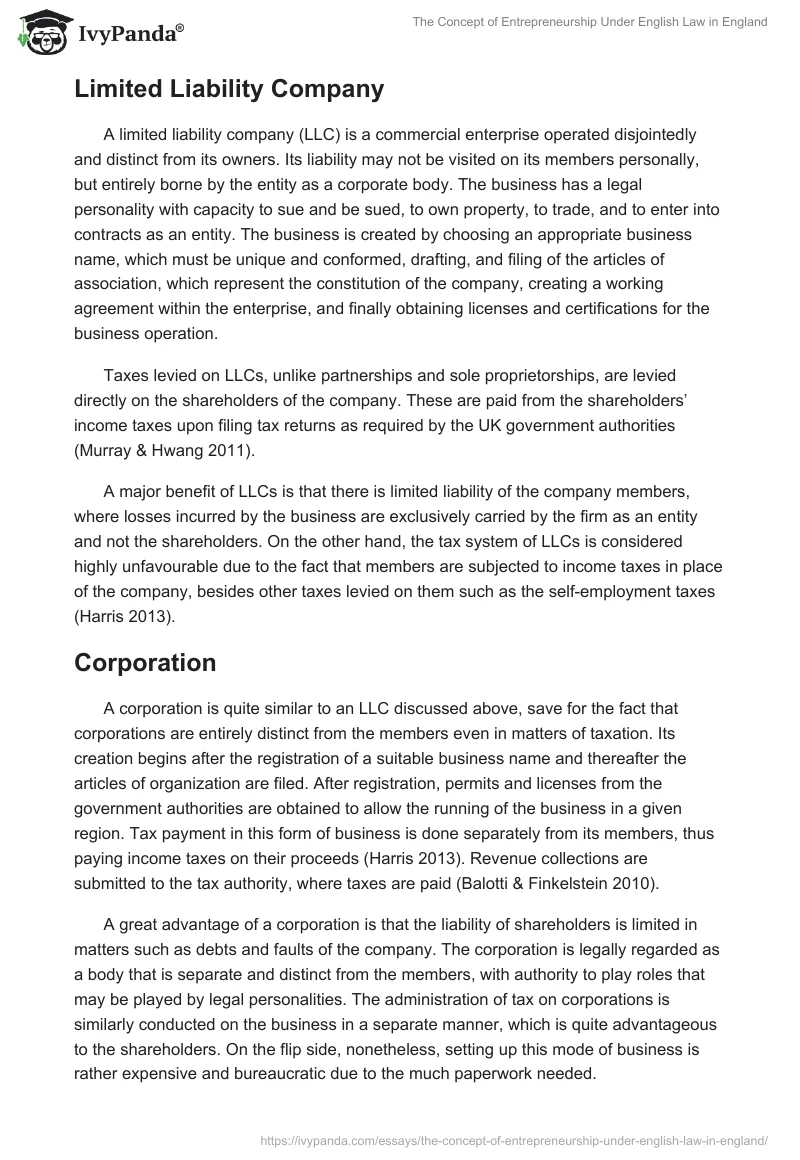 The Concept of Entrepreneurship Under English Law in England. Page 4