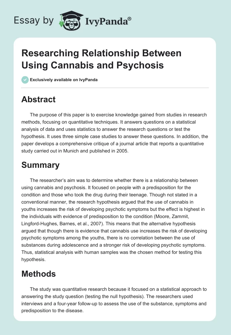 Researching Relationship Between Using Cannabis and Psychosis. Page 1