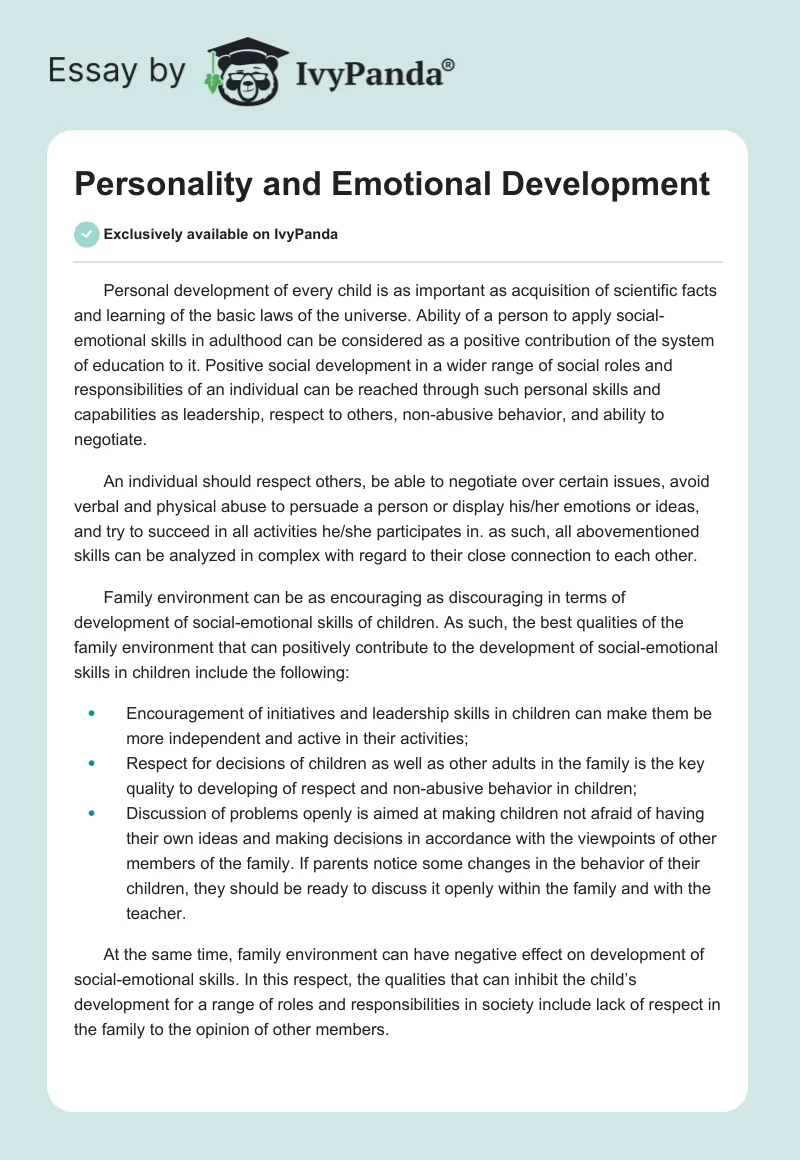Personality and Emotional Development. Page 1