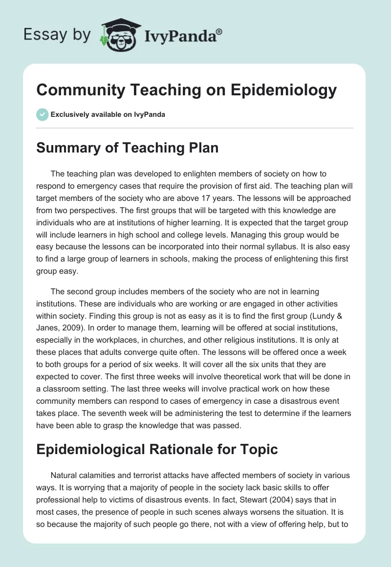 Community Teaching on Epidemiology. Page 1