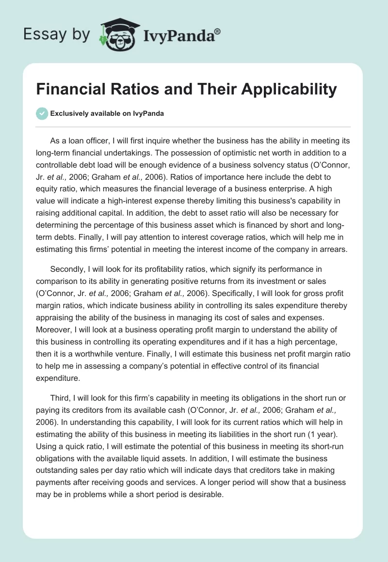 Financial Ratios and Their Applicability. Page 1