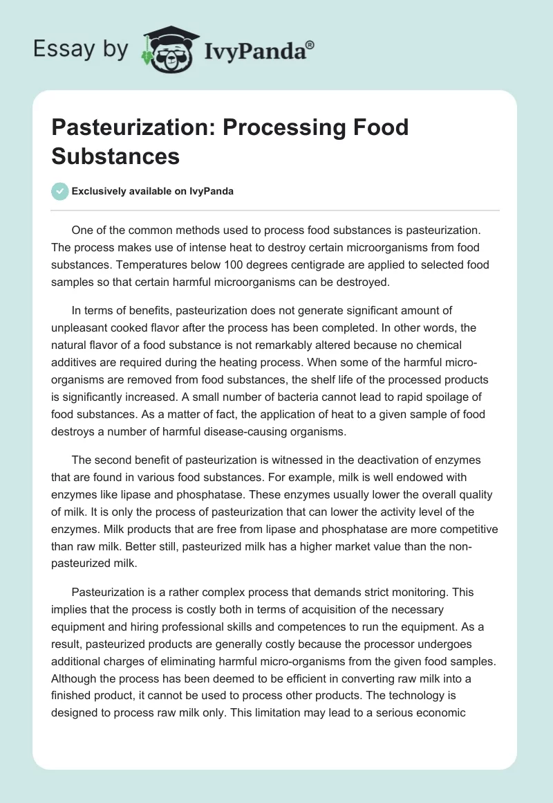 Pasteurization: Processing Food Substances. Page 1