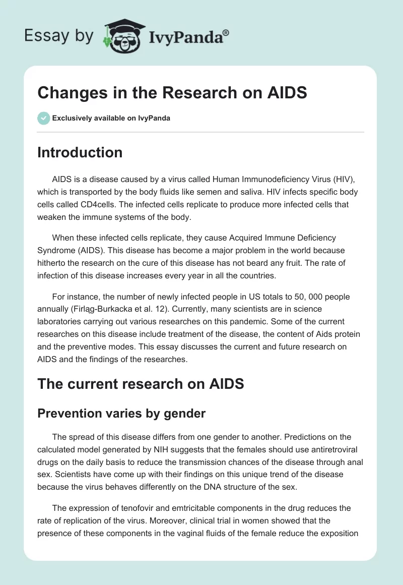 Changes in the Research on AIDS. Page 1