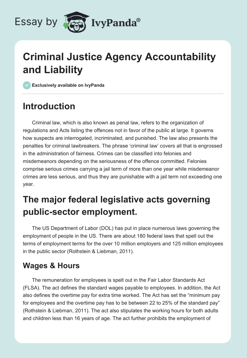 Criminal Justice Agency Accountability and Liability. Page 1