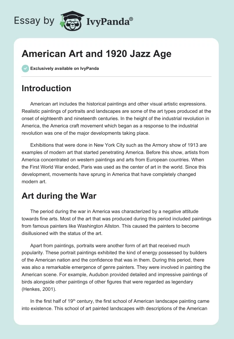 American Art and 1920 Jazz Age. Page 1