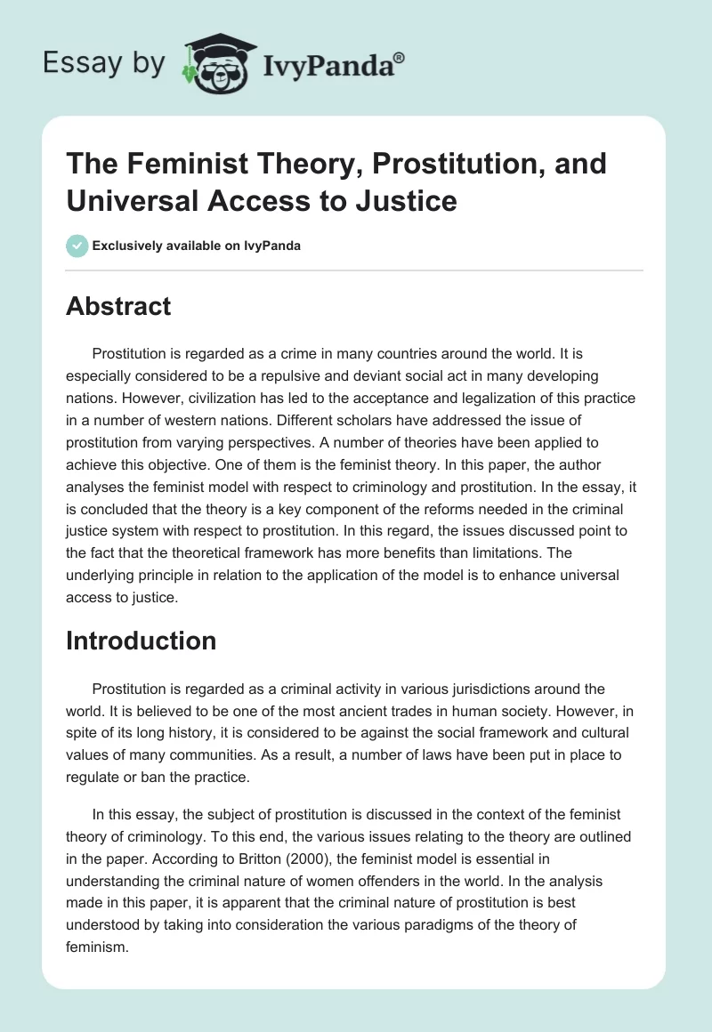 The Feminist Theory, Prostitution, and Universal Access to Justice. Page 1