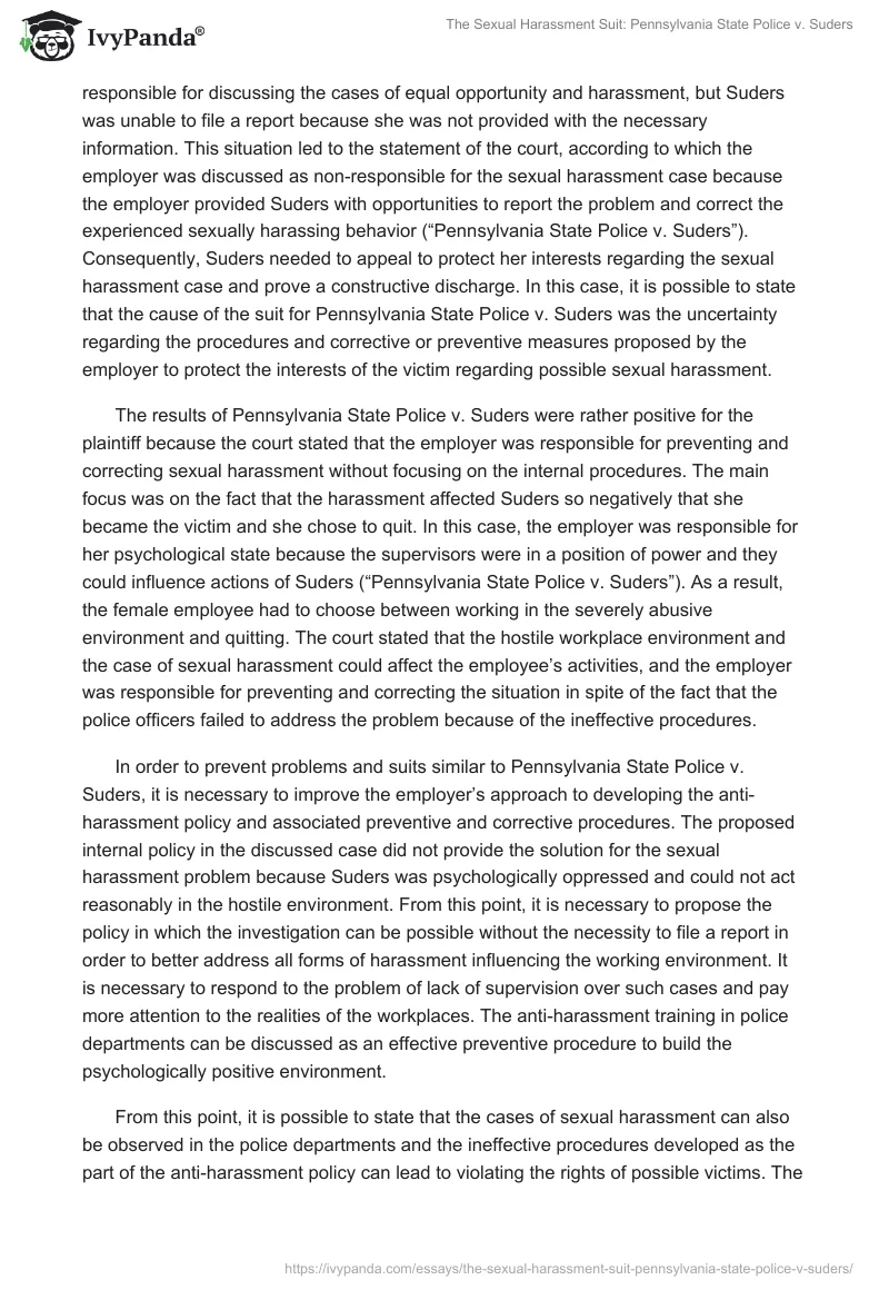 The Sexual Harassment Suit: Pennsylvania State Police vs. Suders. Page 2